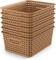 6-Pack Plastic Small Shelf Storage Weave Baskets Organizing for Cabinets and Pantries, Light Brown